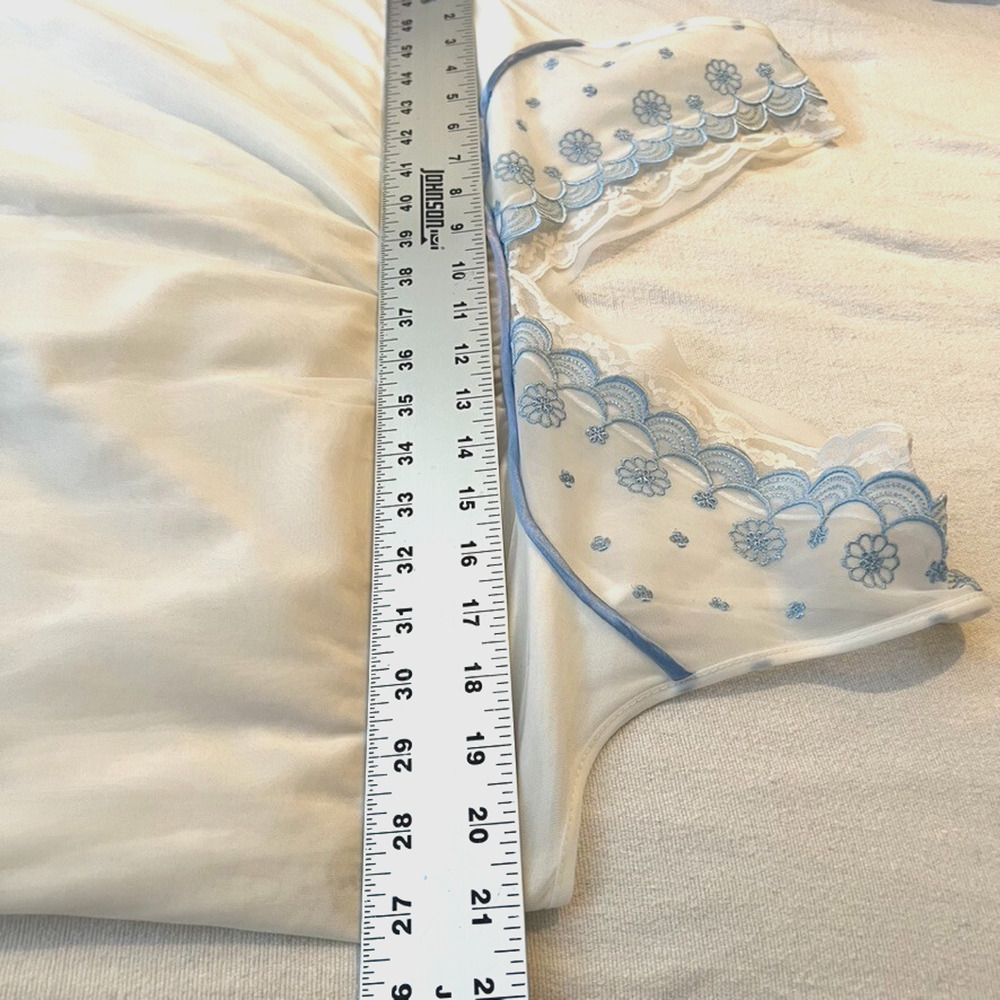 Deena Vtg Negligee Gown Maxi Chiffon Overlay Blue Embroidery Wedding 50's Large - Picture 6 of 7